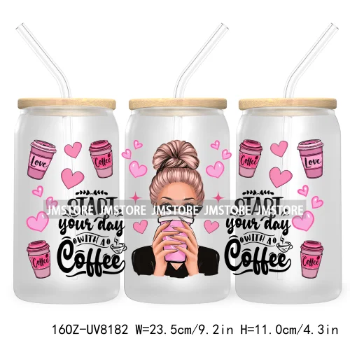 But First Coffee Fashion Lady 16OZ UV DTF Cup Wrap Transfers Stickers Custom Labels Durable Waterproof Logo For Libbey Glass Can