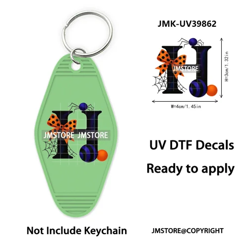 Halloween Pumpkin Alphabet Letters UV DTF Motel Keychain Decal Ready To Ship Durable Transfer Stickers Prints For Hotel Keychain