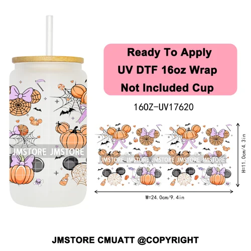 Girly Halloween Boo Thanksgiving Turkey UV DTF Cup Wrap Ready To Apply Transfer Stickers 16OZ Tumbler Wraps For Libbey Glass Can