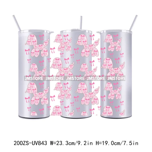 Groovy Retro Balloon Dog Coquette Bow Flowers 20OZ UV DTF Wraps Transfer Stickers Custom Waterproof Logo For Straight Tumbler