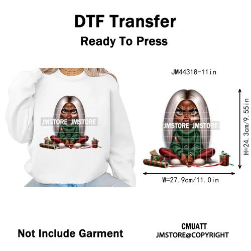 Christmas Stank Face Black Woman Attitude Moody Queen Iron on Washable DTF Heat Transfers Stickers Ready to Press for Clothing