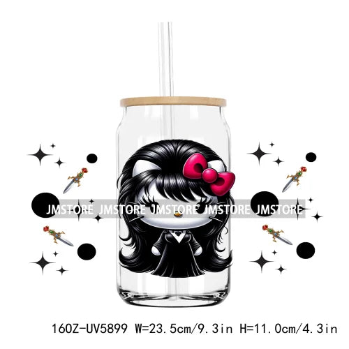 Flower Cartoon Cat With Pink Bow 16OZ UV DTF Cup Wrap Transfer Sticker Custom Label Durable Waterproof Logo For Libbey Glass Can