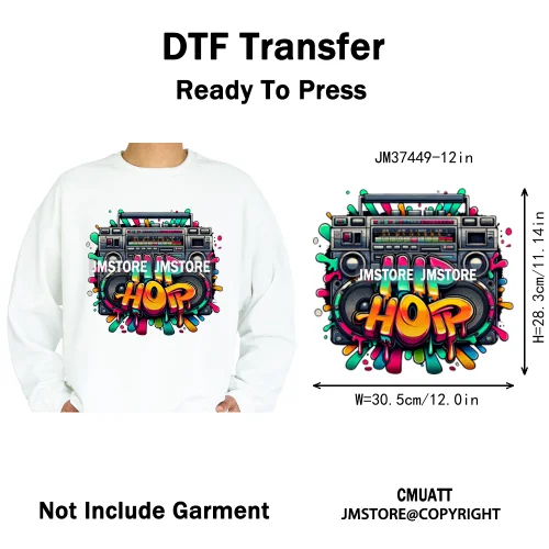 12in Colorful Rap Music Rock Vibes Mud Master Truck Space Trip Graffiti Iron on DTF Transfer Stickers Ready to Press for T-shirt