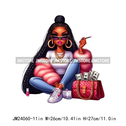 Afro Girl With Purse Money Zodiac Astrology Horoscope Urban Hip Hop Rich Black Melanin Iron On DTF Transfer Stickers For Hoodies