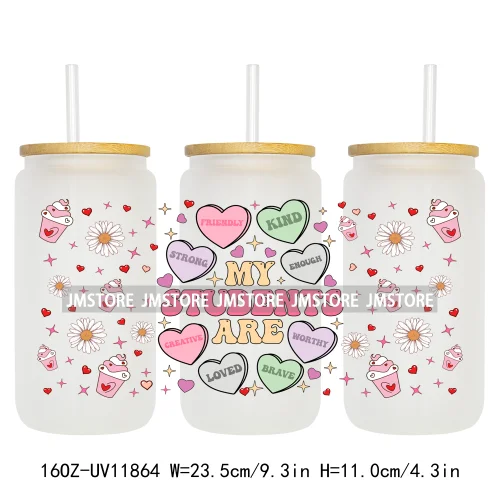 Coquette Bow Pencil 16OZ UV Cup Wrap DTF Transfer Stickers For Libbey Glass Can Cups Tumbler Cherry Heart Love Valentines Day