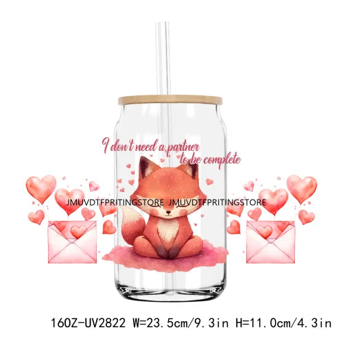 Valentines Teddy Bear With Red Roses UV DTF Sticker For 16OZ Libbey Glass Cup Can Wrap Transfer Sticker Custom Labels DIY Logo