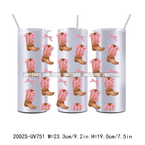 Retro Western Cowgirl Boots Coquette Bow 20OZ UV DTF Skinny Tumbler Wrap Transfer Stickers Waterproof Custom Logo For Tumbler