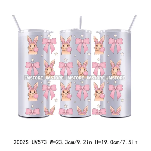 Coquette Easter Peeps Spring Floral Bunny Eggs 20OZ Skinny Tumbler Wrap UV DTF Transfer Stickers Personalized Logo For Tumbler