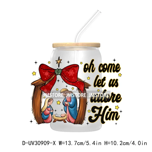 Jesus Is The Reason Christmas Cross Bow UV DTF Transfer Stickers Decals For Libbey Cold Cups Mugs Tumbler Waterproof Bible Verse