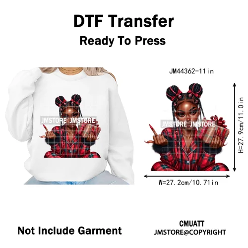 Funny Xmas Afro Glam Girly Gifts Holly Christmas Light Iron on Washable DTF Heat Transfers Stickers Ready to Press for Clothes