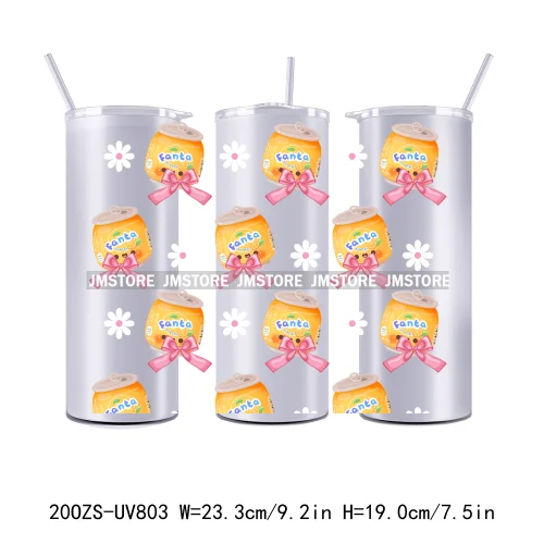 New Floral Soda Can Flowers Coquette Drinks 20OZ UV DTF Skinny Tumbler Wrap Transfer Stickers Waterproof Custom Logo For Tumbler