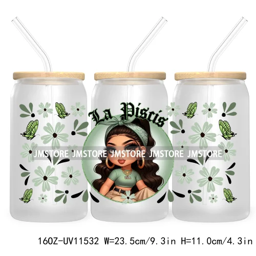 Chicana Chola Zodiac Chibi Latina Girls 16OZ UV DTF Cup Wrap Transfer Stickers Waterproof For Libbey Glass Can Horoscope Signs