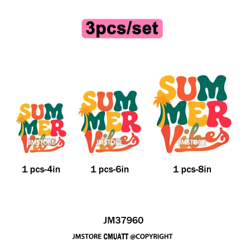 Hello Summer Beach Vibes Stay Cool Live In Sunshine Hot Mom Cowgirl Iron on DTF Transfers Stickers Ready to Press for T-shirts