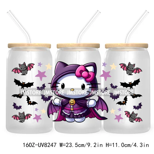 Stay Spooky Halloween 16OZ UV DTF Cup Wrap Transfer Sticker Custom Label Waterproof Logo For Libbey Glass Can Cartoon Characters