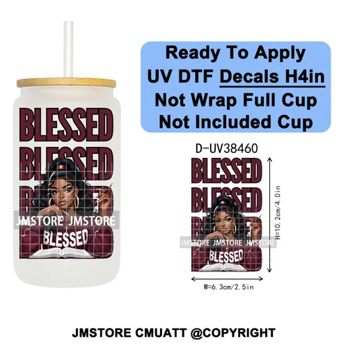Black Girl Praying Faith Religious Women UV DTF Transfer Stickers Decals Ready To Apply Waterproof For 16OZ Libbey Glass Can Cup