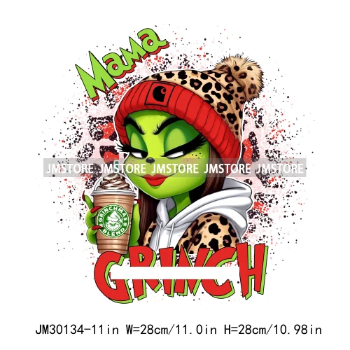Colorful Retro Green Bougie Mama Coffee Lover Leopard Christmas Girls Iron On DTF Transfers Stickers Ready To Press For Clothes