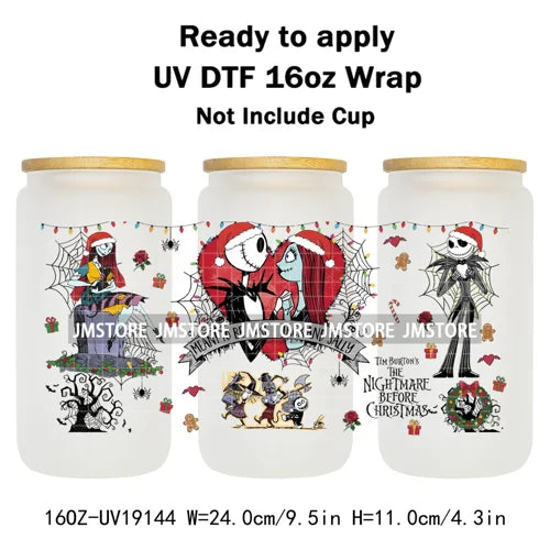 Horror Christmas Nightmare Character UV DTF Wrap Transfer Sticker Selfadhesive Waterproof High Quality For 16OZ Libbey Glass Can