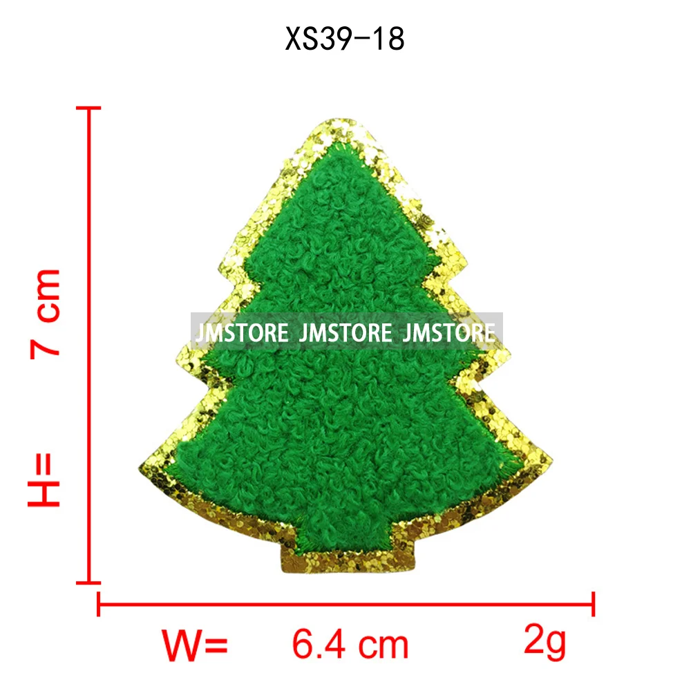 Cute Christmas Icons Jingle Bell Santa Coquette Cozy Season Glitter Applique Iron on Embroidered Chenille Patches for Clothing
