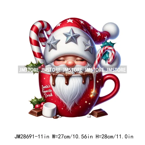 Winter Hot Cocoa Boy Cozy Gnomes Coffee Mug Tis The Season Happy Christmas Iron On DTF Heat Press Transfers Stickers For Clothes