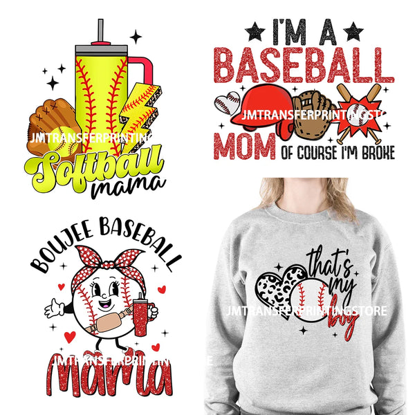 New Baseball Softball T-Ball Mama Sport Season Patches Logos That's My Boy DTF Transfer Stickers Ready To Press For Hoodies