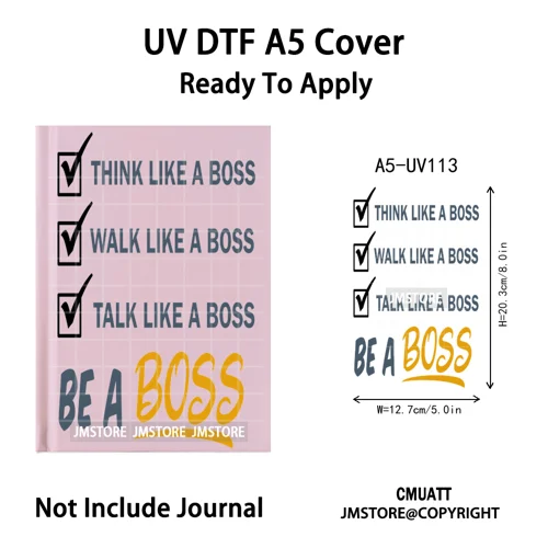 Hustle Hard Quotes Small Business Owner UV DTF Notebook Cover Decals Ready To Apply Transfer Stickers Wraps For A5 Journal Cover