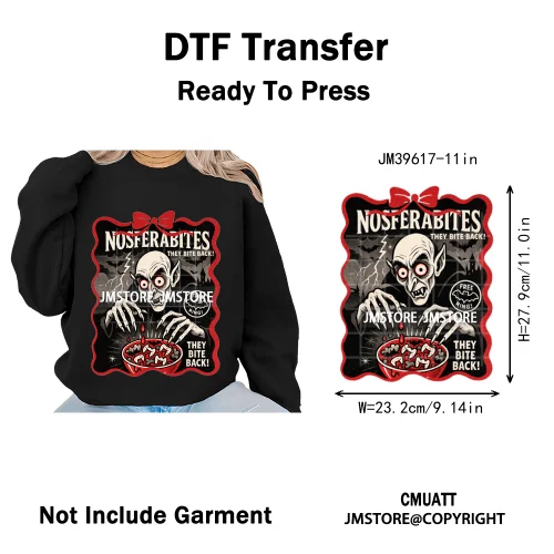 Scary Cartoon Halloween Horror Movies Trick Or Treat Logo Iron on DTF Washable Transfer Sticker Ready to Press for T-shirts Bags