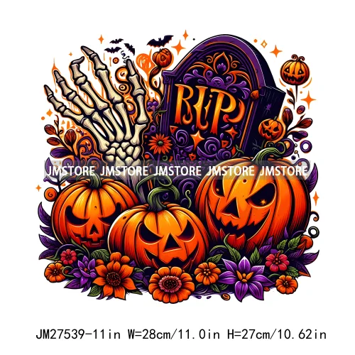 Colorful Coffee Skull Stay Spooky Pumpkin Witch Ghouls Halloween Season Designs DTF Iron On Transfers Stickers For Clothing Bags