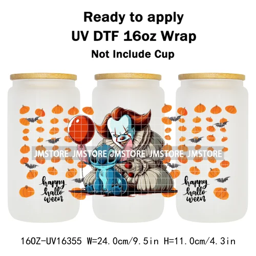 Horror Halloween Cartoon Killers 16OZ UV DTF Cup Wraps Ready To Apply Waterproof Transfer Stickers For Libbey Glass Can Tumbler