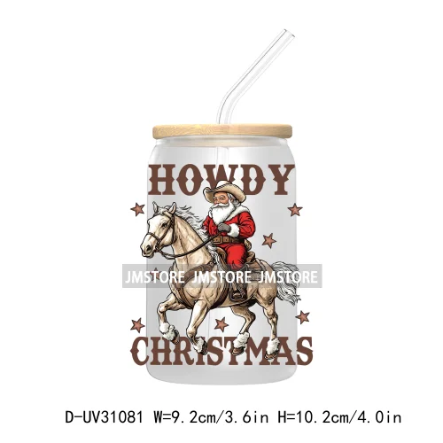 Howdy Highland Cow Christmas Cowboy Western Country Christmas UV DTF Transfer Stickers Decals For Libbey Cold Cups Mugs Tumbler