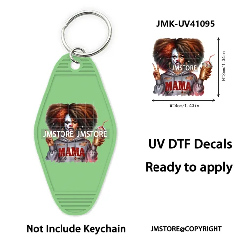 Black Horror Mama Skull Skeleton Ghosts UV DTF Motel Keychain Wraps Ready To Apply Waterproof High Quality Hotel Keychain Decals