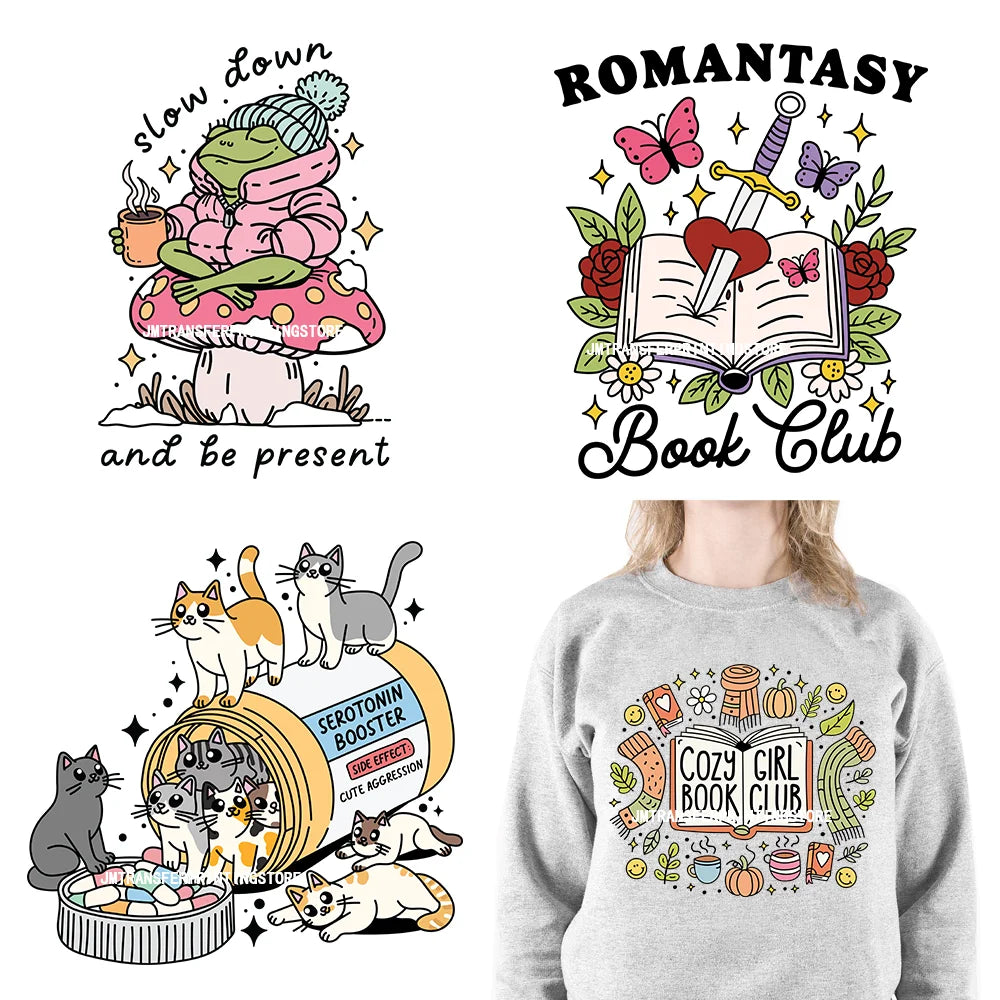 Coffee And Books Cozy Girl Book Club Good Thinking Quotes Iron On DTF Transfers Printing Stickers Ready To Press For Clothing