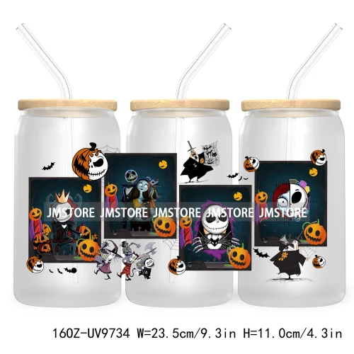 Spooky Cartoon Halloween 16OZ UV Cup Wrap DTF Transfer Stickers For Libbey Glass Can Cups Tumbler Waterproof Labels Scare Crew