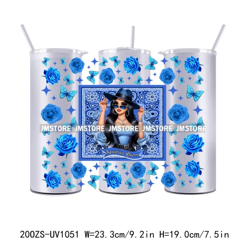 12 Zodiac Queen Chicana 20OZ Straight Skinny Tumbler Wrap Ready To Apply UV DTF Transfer Stickers Waterproof Prints For Tumbler