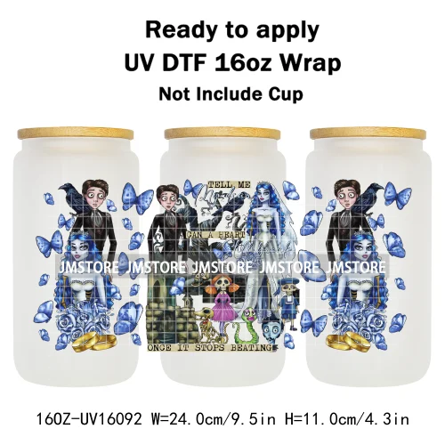 Halloween Girls Horror Movie Friends 16OZ UV DTF Cup Wrap Ready To Apply Waterproof Transfer Stickers For Libbey Glass Can Mugs
