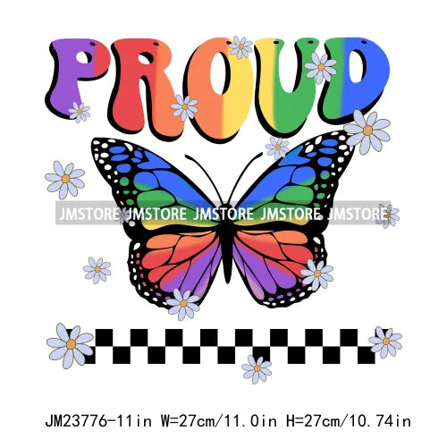 Colorful Pride Month LGBTQ Rainbow Butterfly Straight Against Hate Love Is Love Iron On DTF Transfer Stickers Logos For Clothing