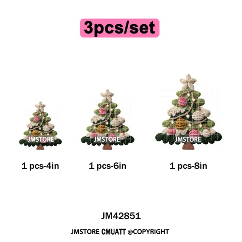 Funny Faux Yarn Crochet Christmas Tree Santa Winter Season Iron on DTF Washable Transfers Stickers Ready to Press for Textiles
