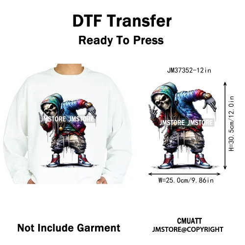 12in Colorful Graffiti Streetwear Skeleton Game Over Iron on DTF Thermal Transfers Stickers Printing Ready to Press for T-shirts
