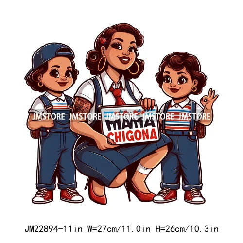 Cartoon Mama Chingona Chicana Latina Mexican Spanish Mom Kids Happy Mother's Day Iron On DTF Transfer Stickers For Clothes