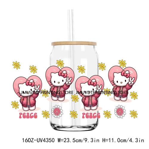 Cute Cartoon Cat Cow 16OZ UV DTF Cup Wrap Transfers Stickers Baseball Girl Custom Label DIY Waterproof Logo For Libbey Glass Can