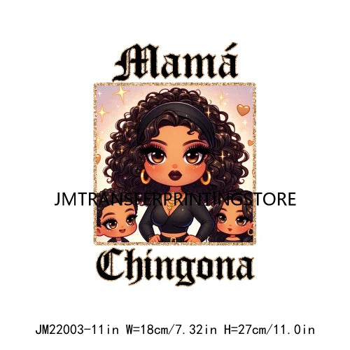 Latina Chicano Mom Iron On Transfer Patches Mama Chingona Mexican Chibi Style Mother's Day DTF Transfer Stickers For Hoodies