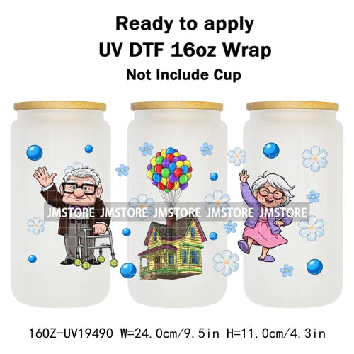 Up Gifts Balloon House Adventure Old Man 16OZ UV DTF Cup Wraps Ready To Apply Waterproof Transfer Stickers For Libbey Glass Can