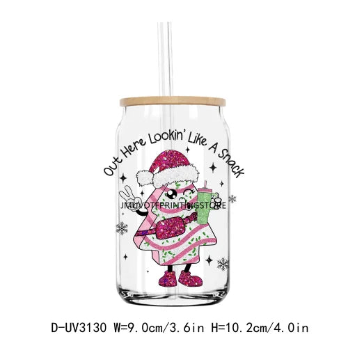 Faux Sparkly Glitter Christmas Santa Tree UV DTF Transfers Stickers Decals For Libbey Cold Cups Mugs Tumbler Waterproof DIY Logo