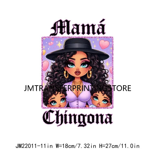 DIY Latina Mama Chingona Chicana Mom Kids Chibi Style Mother's Day Iron On DTF Transfer Stickers Ready To Press For Clothing