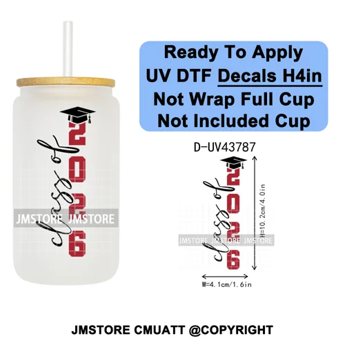 Fresh Class Of 2026 Senior Edition UV DTF Decals Ready To Apply Waterproof Transfer Stickers DIY Craft For 16OZ Libbey Glass Can
