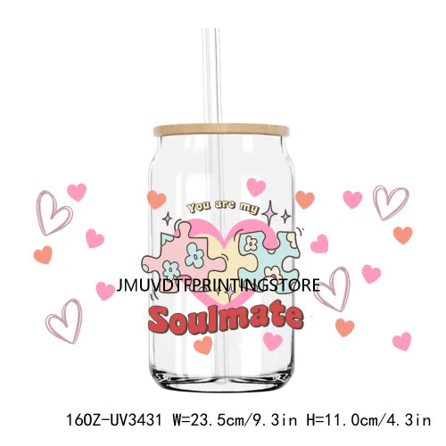 Love More Worry Less UV DTF Sticker For 16OZ Libbey Glass Cup Can Wrap Transfer Sticker Custom Labels DIY Logo XOXO Valentines