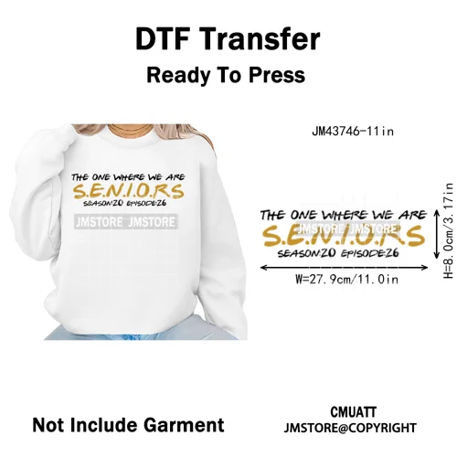 High School Senior Year Class of 2026 My First Last Day Iron on Washable DTF Heat Transfers Stickers Ready to Press for Hoodies