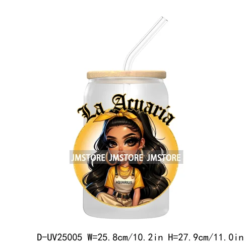 Chicana Chola Chibi Zodiac Girls UV DTF Transfer Stickers Decals For Libbey Cold Cups Mugs Durable Waterproof Custom Logo Labels