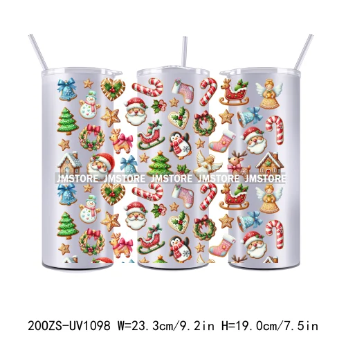 Seamless Christmas Santa Stocking UV DTF Tumbler Wraps Durable Ready To Apply Transfer Sticker For 20OZ Straight Skinny Tumblers