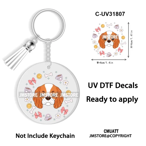 Dog Pet Mom Flower Bow Frame High Quality WaterProof Ready To Apply UV DTF Stickers For Round Circle Acrylic Keychain Keyring
