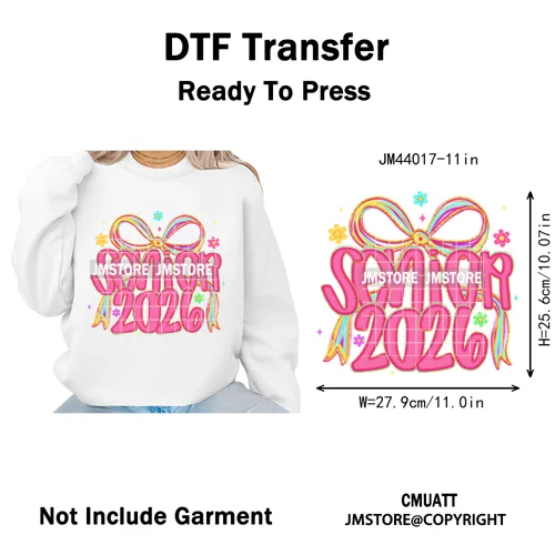 Preppy Coquette Senior 2026 Mega Graduate Cap Varsity Iron on Washable DTF Heat Transfers Stickers Ready to Press for Textiles